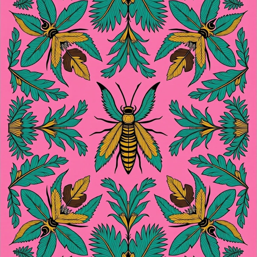 Tropical Beetle Wings Jungle Foliage Bohemian Nature (Pink) - ODIKA