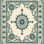 Faded Rococo Tapestry with Interlocking Floral Medallions (Beige) - ODIKA