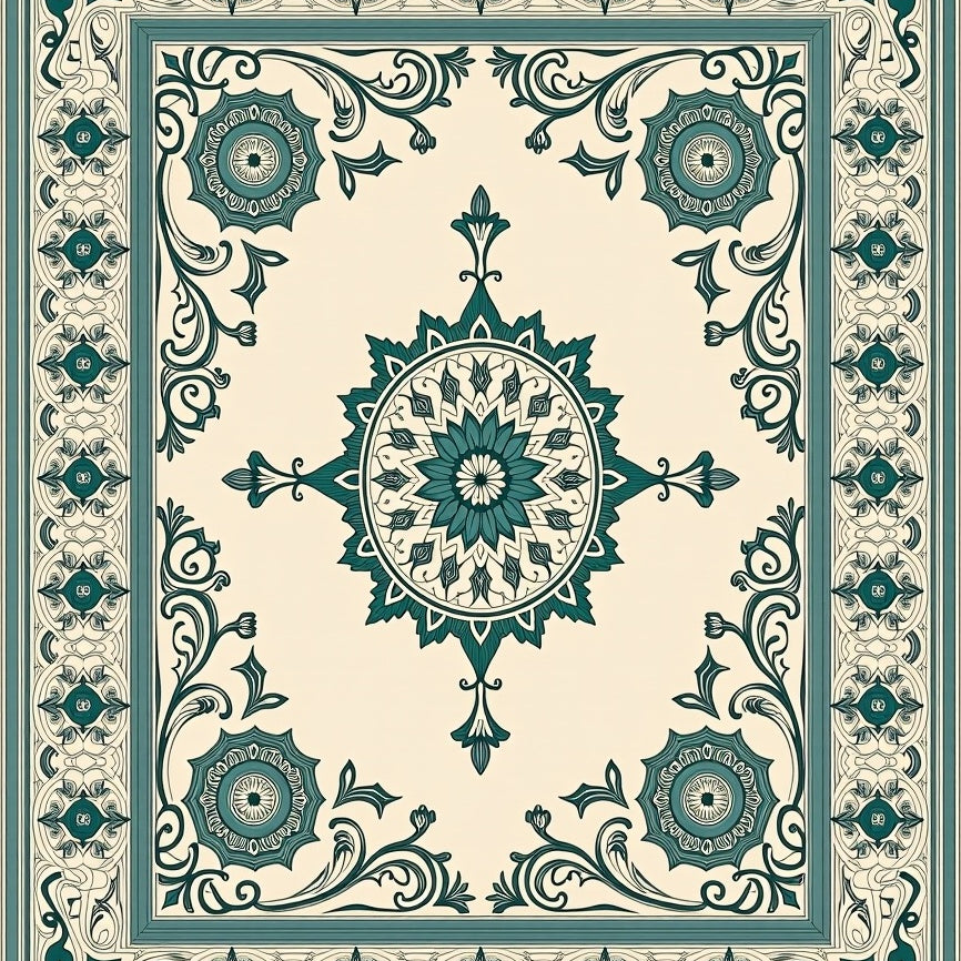 Faded Rococo Tapestry with Interlocking Floral Medallions (Beige) - ODIKA
