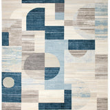 Abstract Patchwork Beige & Blue Geometric Floor Covering(Beige)