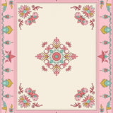 Vintage Botanical Medallion Motif with Distressed Floral Accents (Pink) - ODIKA