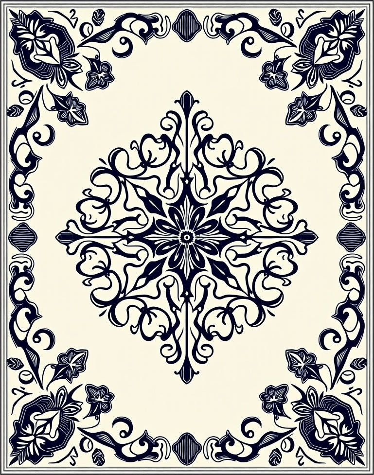 Ornate Floral Medallion Elegance with Interlocking Botanical Scrollwork (Ivory) - ODIKA