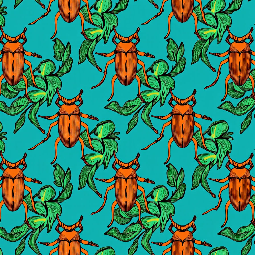 Vintage Beetle with Tropical Jungle Vines Scientific Study (Orange) - ODIKA