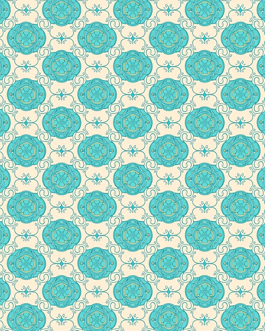 Mediterranean Tile Honeycomb Scrollwork (Turquoise) - ODIKA