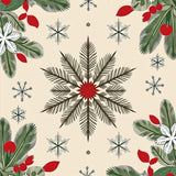 Nordic Snowflake Motif with Pine Branch Border in Festive Semi Oval Layout(Beige)