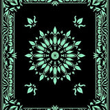 Botanical Leaf Medallion with Intricate Vine Border Design (Black) - ODIKA