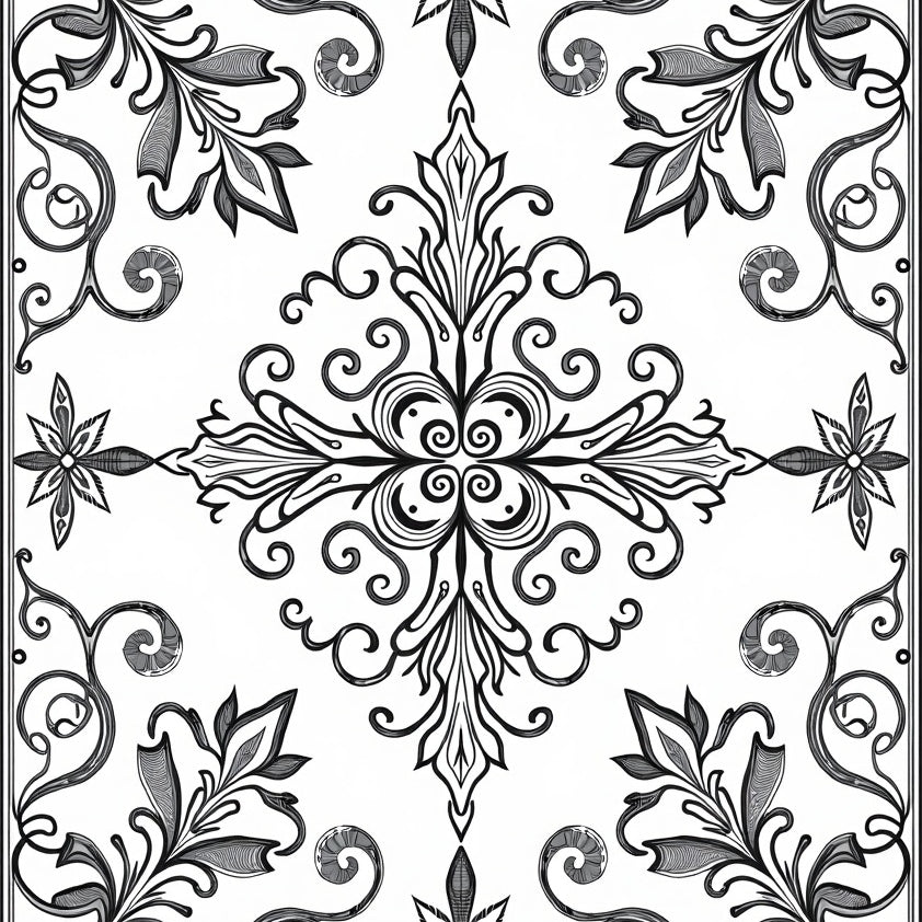Vintage Damask Pile with Baroque Scrollwork (Black) - ODIKA