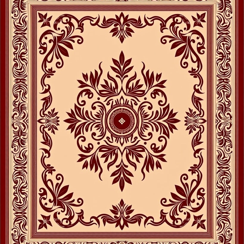 Damask with Flourishing Botanical Motifs (Beige) - ODIKA