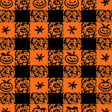 Harvest Patchwork Plaid With Whimsical Jack O Lantern Motifs(Orange)