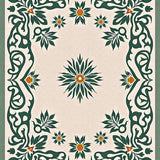Ornate Botanical Medallion with Leafy Filigree and Curvilinear Shapes(Beige)