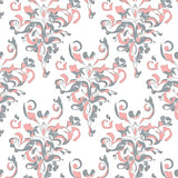 Classic Damask Leaves Interplay with Ornate Vine Filigree(White)