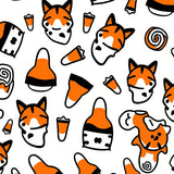 Playful Cat Doodles with Abstract Animal Inspired Design and Corn Accents(Orange)
