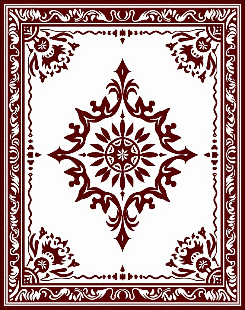 Medallion Flourish Design with Botanical Border Frame (Brown) - ODIKA