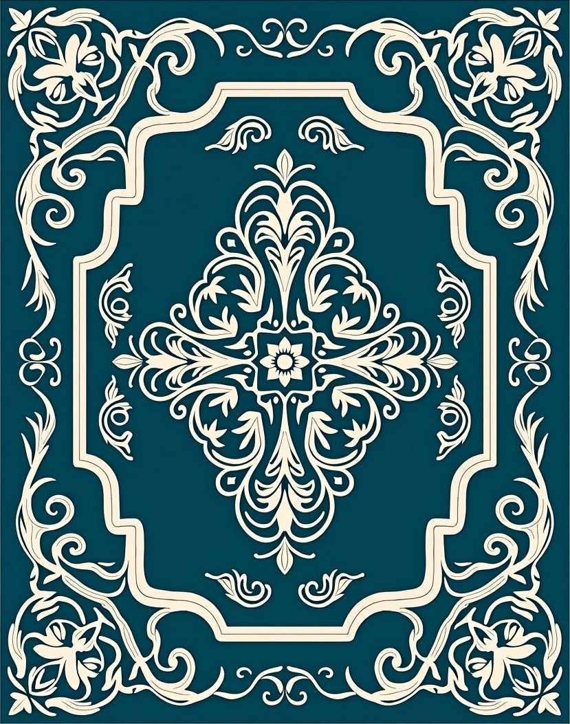 Baroque Floral Vinework with Whimsical Curlicue Details (Blue) - ODIKA