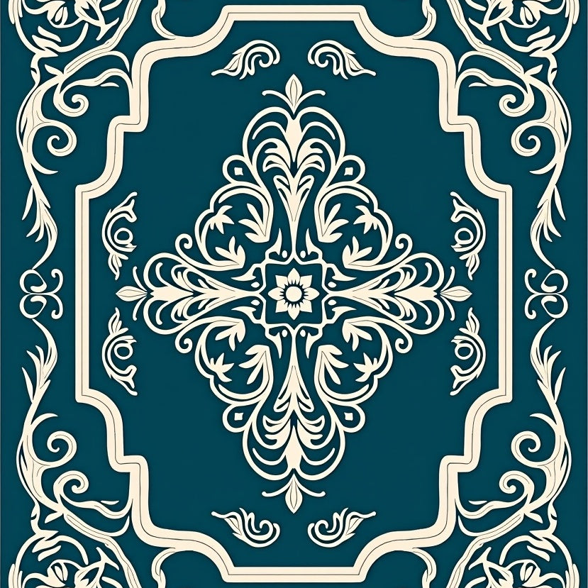 Baroque Floral Vinework with Whimsical Curlicue Details (Blue) - ODIKA