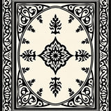 Elegant Medallion Symmetrical Ornate Floral Traditional Motif (Black)