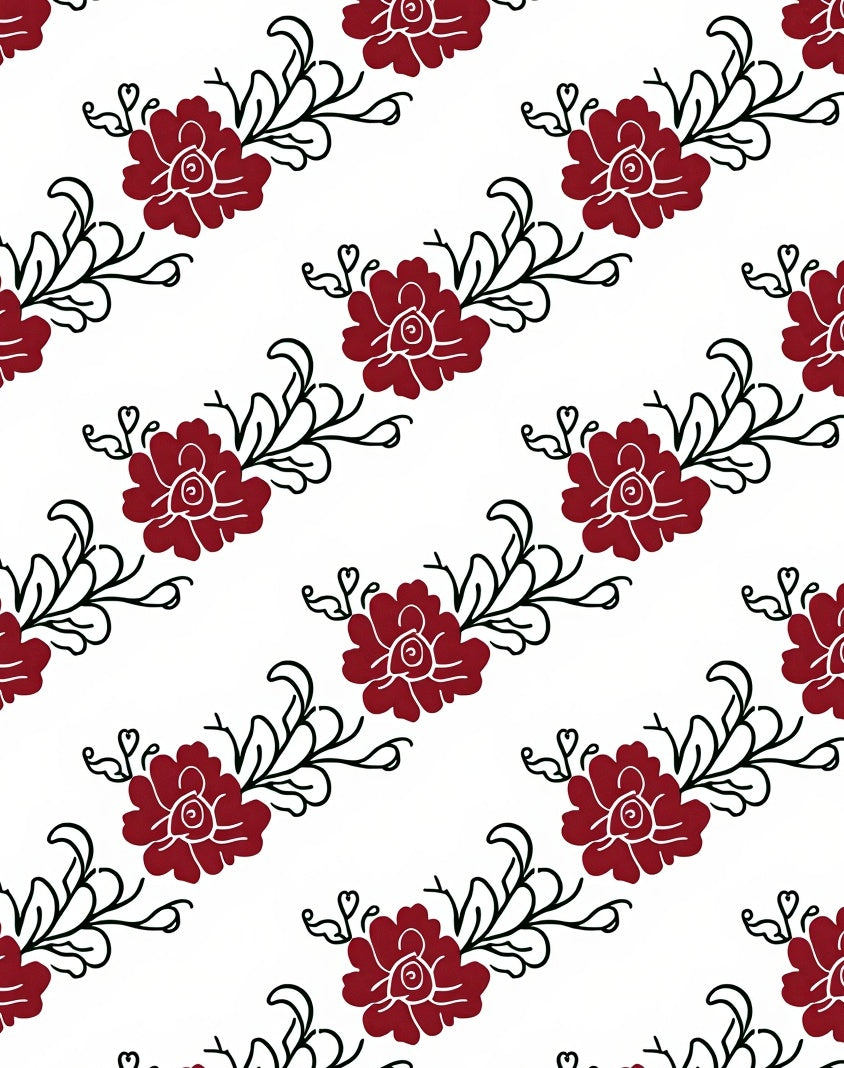 Peony Scroll Indoor Traditional Floral (Red) - ODIKA