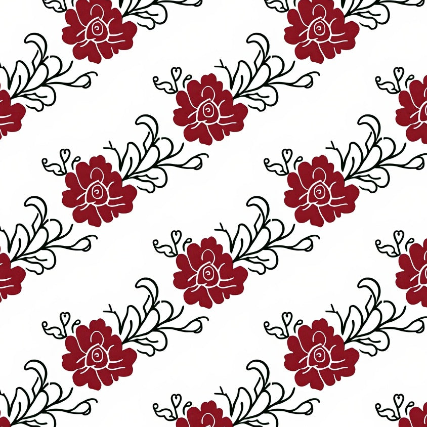 Peony Scroll Indoor Traditional Floral (Red) - ODIKA