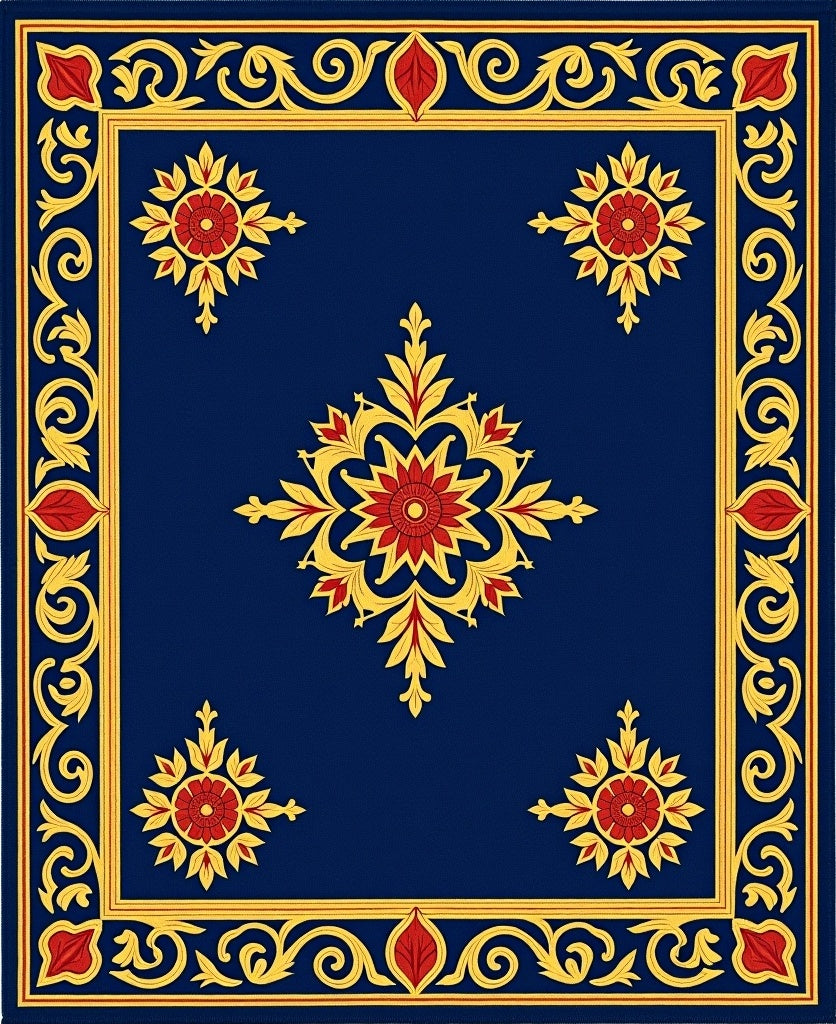Floral with Twisting Leafwork Borders (Blue) - ODIKA