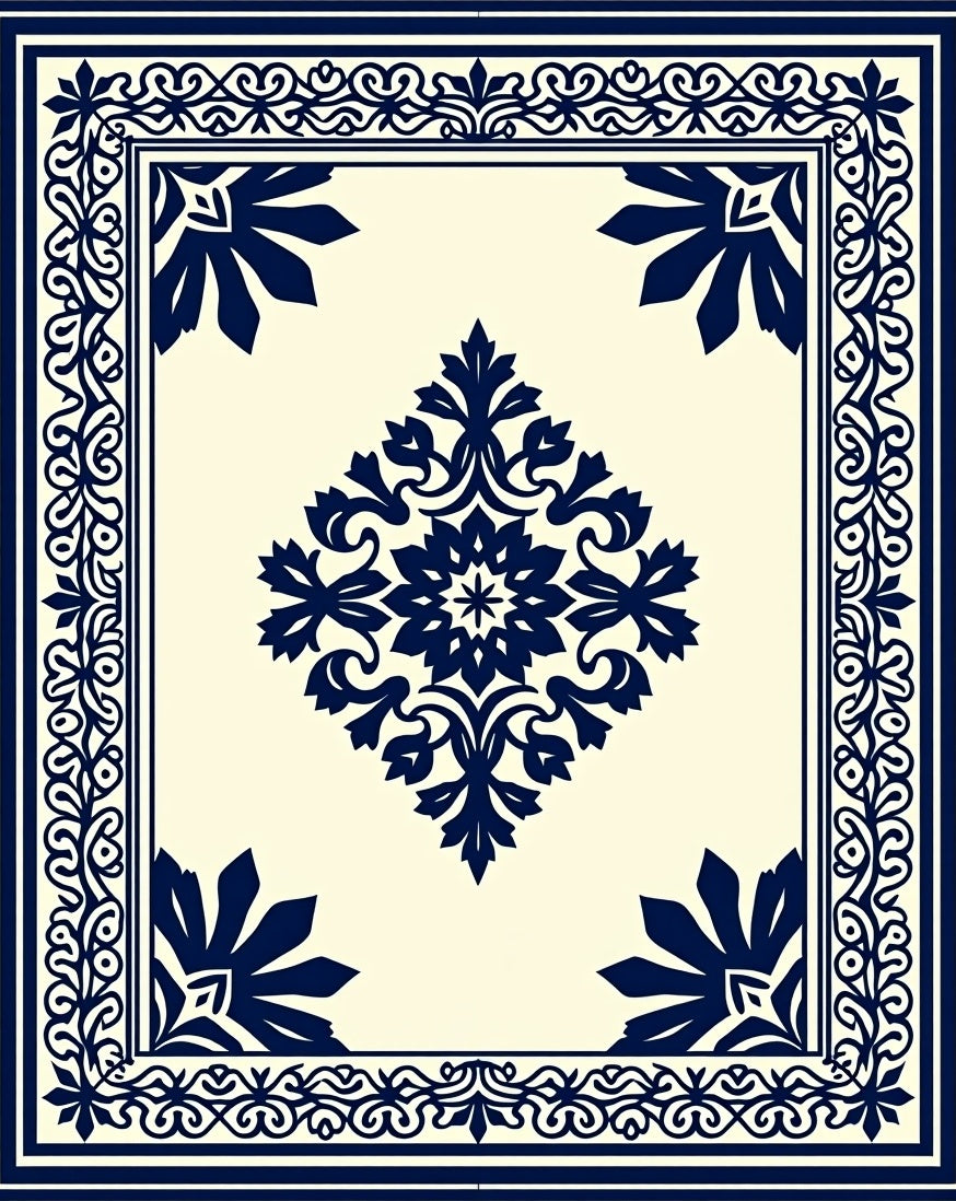 Damask with Flowing Vine Embellishments (Blue) - ODIKA