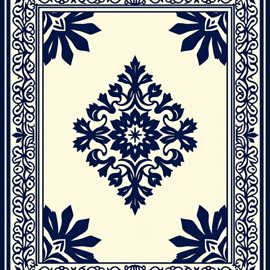 Damask with Flowing Vine Embellishments (Blue) - ODIKA