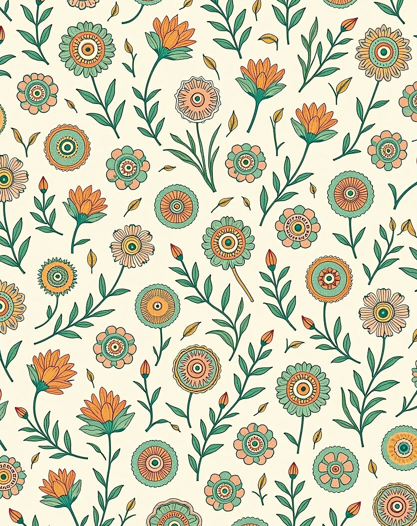 Boho Floral Botanical Artistic Embellished Decorative Statement (Beige) - ODIKA