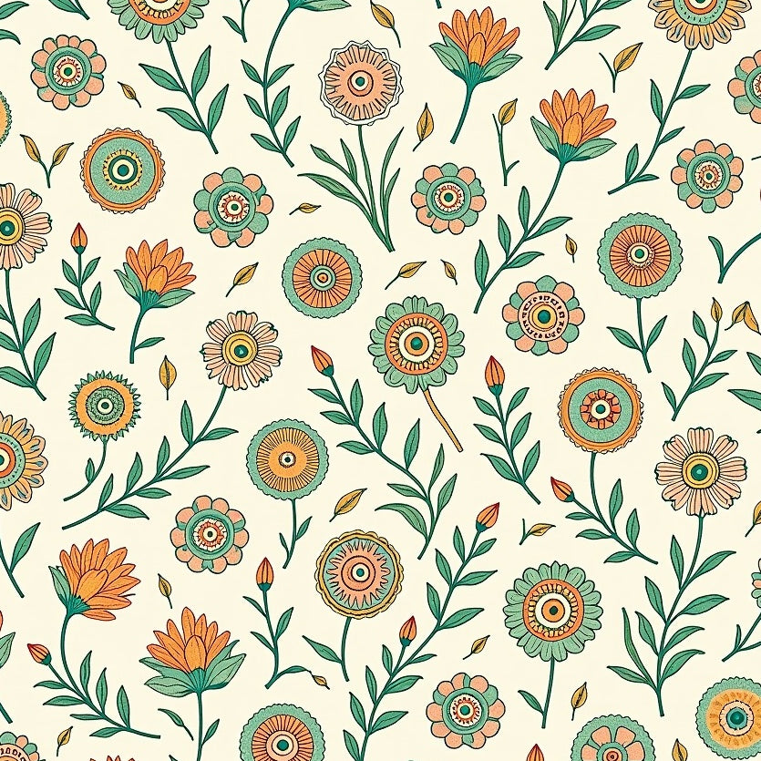 Boho Floral Botanical Artistic Embellished Decorative Statement (Beige) - ODIKA