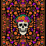 Ornate Sugar Skull Floral Area with Intricate Day of Dead Motifs(Black)