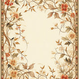 Botanical Scrollwork Transitional Floor Cover with Floral Accents(Beige)