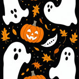 Spooky Ghosts Welcome Area Rug Set for Autumn Halloween Decor(Black)