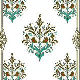 Heritage Damask with Flourishing Wildflower Accents (Brown)