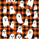Ghostly Greetings Spooky Welcome Mat & Plaid Layered Entry Decor(Orange)