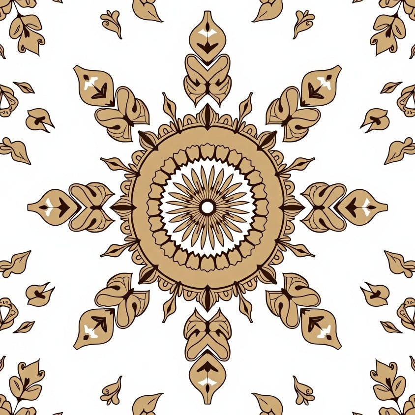 Inspired Floor Covering with Symmetrical Rosette (Beige) - ODIKA