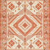 Terracotta and Cream Area Featuring Ethnic Inspired Abstract Designs(Red)