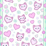 Kawaii Kitten Mosaic with Floral Accents and Motifs(Pink)