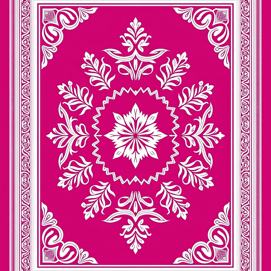 Cascading Petal Medallion with Ornate Botanical Borders (Pink) - ODIKA