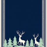 Nordic Caribou Doormat with Evergreen Tree Border(Blue)