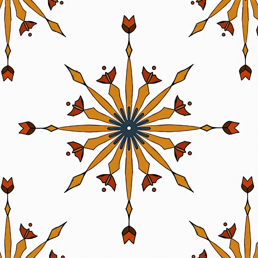 Weathered Compass Rose with Radiating Petal Starbursts (Orange) - ODIKA