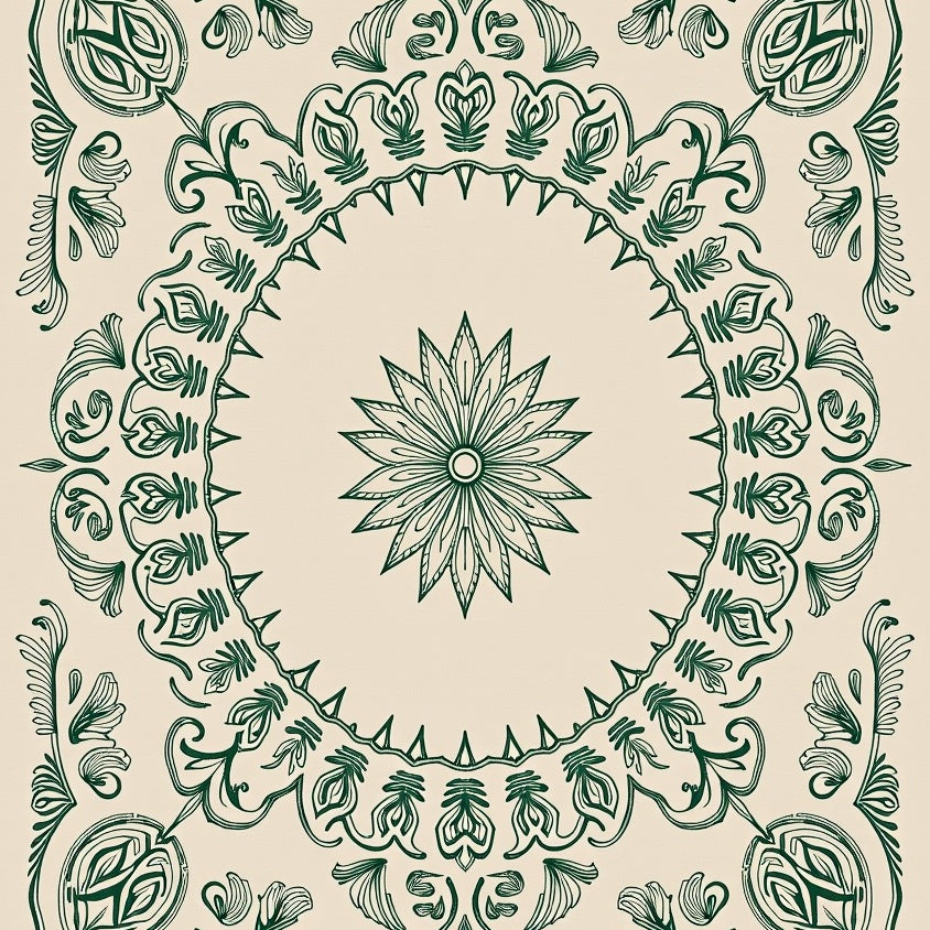 Textured Semi Circular Paisley Motifs with Intricate Swirling Accents (Ivory) - ODIKA