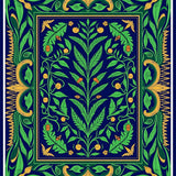 Botanical Insect Medley with Stylized Ferns and Whimsical Beetles (Blue)