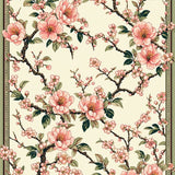 Pastel Boho Pink Cherry Blossoms Green Leafy Swirls(Ivory)