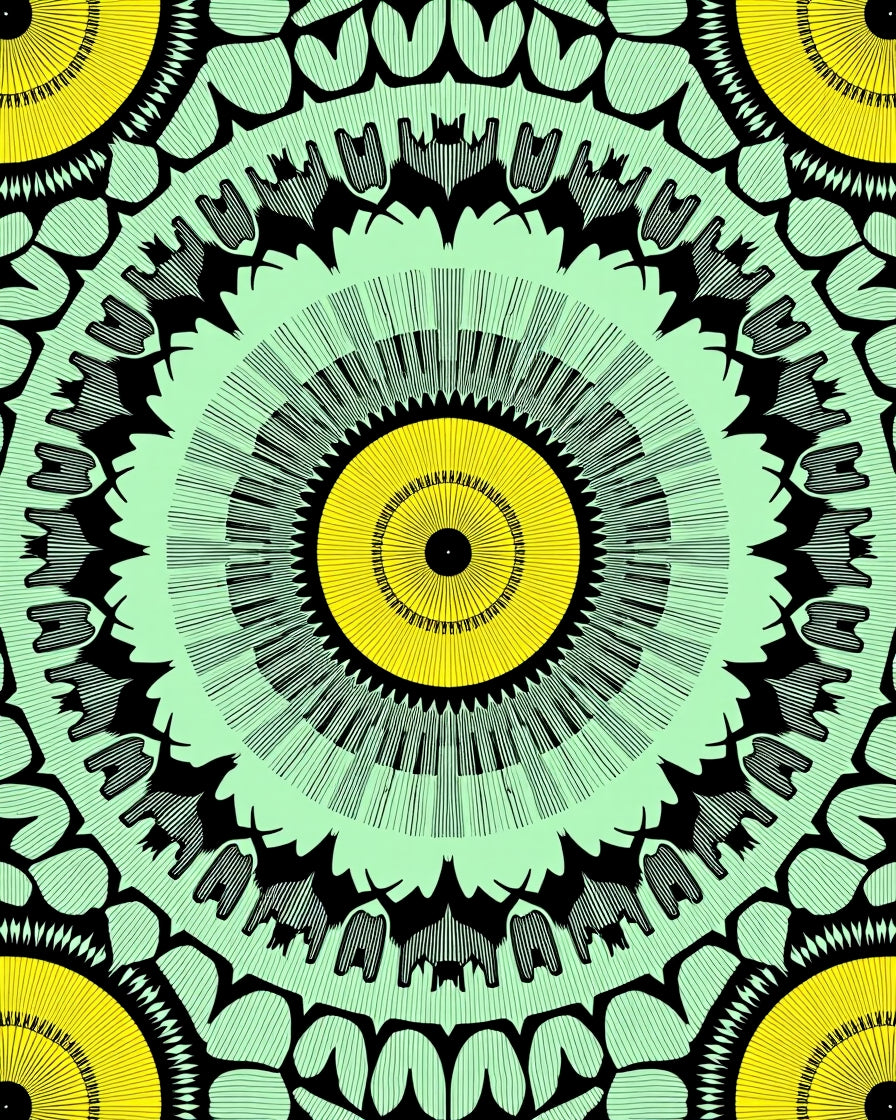 Sage Textile with Sunburst Petal Arrangements (Green) - ODIKA