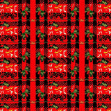 Festive Entry Plaid with Evergreen Branch Detailing(Red)