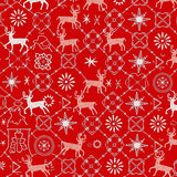 Vintage Sleigh Ride Scene with Interlocking Reindeer and Twinkling Starbursts(Red)