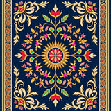 Blossoming Medallion Array with Flourishing Botanical Filigree Motifs(Navy)