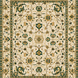 Elegant Beige Area with Intricate Floral Motifs and Green Accents(Beige)