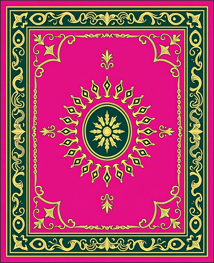 Verdant Cascade Medallion Interlocking Vintage Scrollwork Motifs (Pink) - ODIKA
