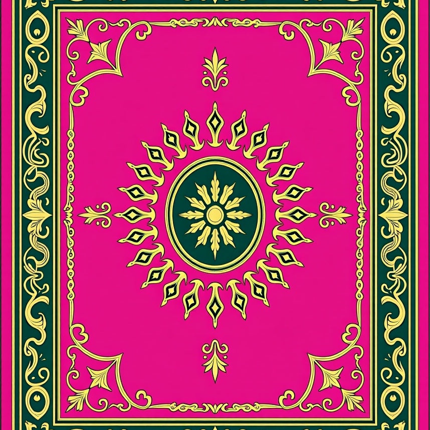 Verdant Cascade Medallion Interlocking Vintage Scrollwork Motifs (Pink) - ODIKA