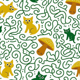 Fantasy Forest Cat Adventure Illustrated Animal(Green)