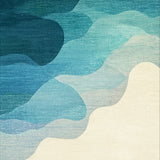 Coastal Decorative with Abstract Seahorse Silhouettes and Ocean Ripples(Blue)